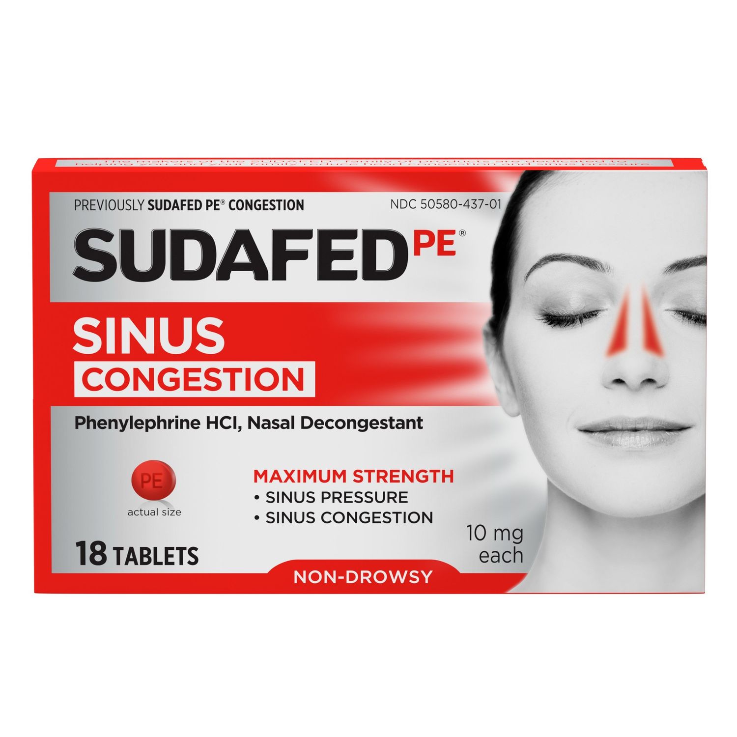 Sudafed PE Maximum Strength Non-Drowsy Sinus Decongestant  18 Ct
