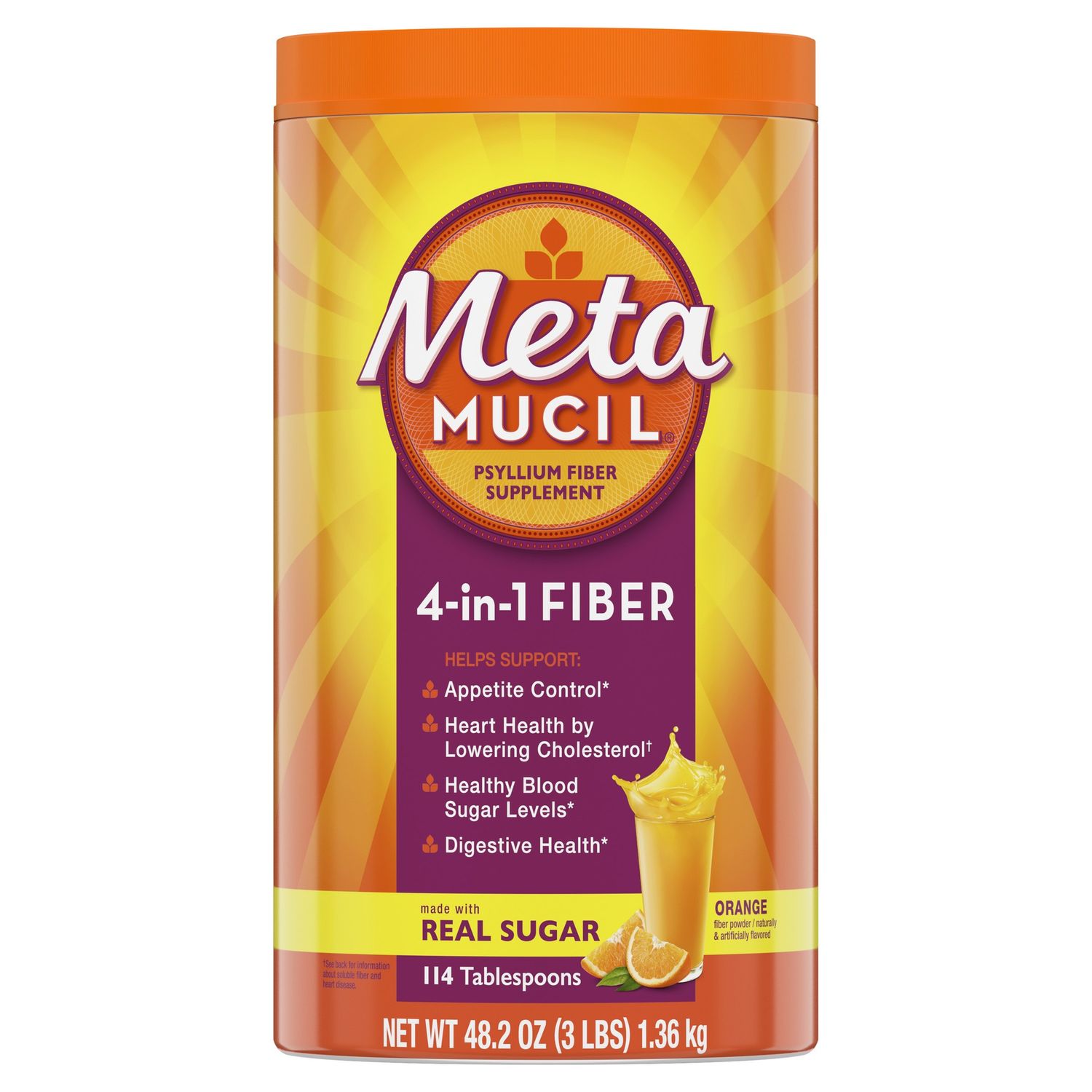 Metamucil Psyllium Fiber Supplement Powder W/ Real Sugar