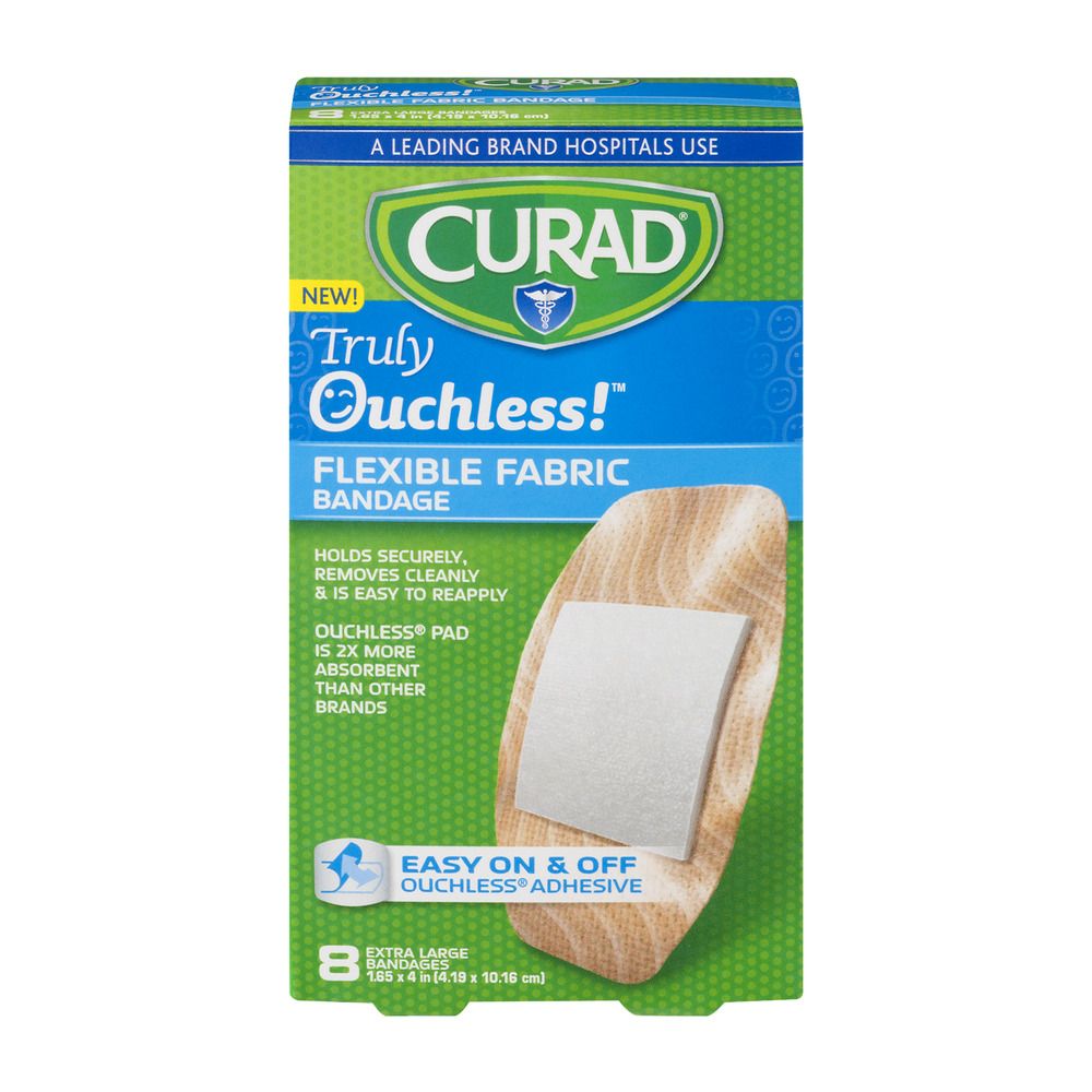 Curad Truly Ouchless Flexible Fabric Bandage Extra Large 1.65 X 4 Inch (4.19 X 10.16 Cm) - 8.0 Ea