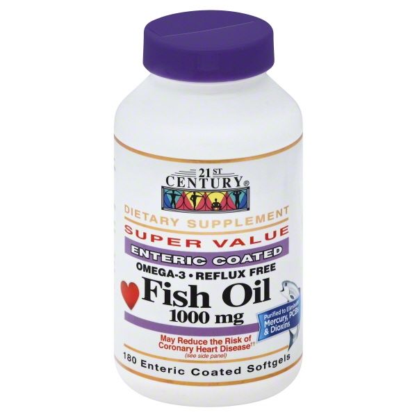 21st Century Enteric Coated Fish Oil 1000mg, Reflux Free - 180.0 Ea
