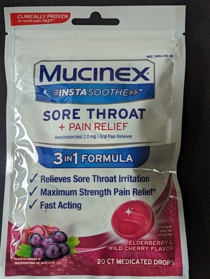 MUCINEX® Instasoothe Sore Throat + Pain Relief Lozenges - Elderberry Cherry