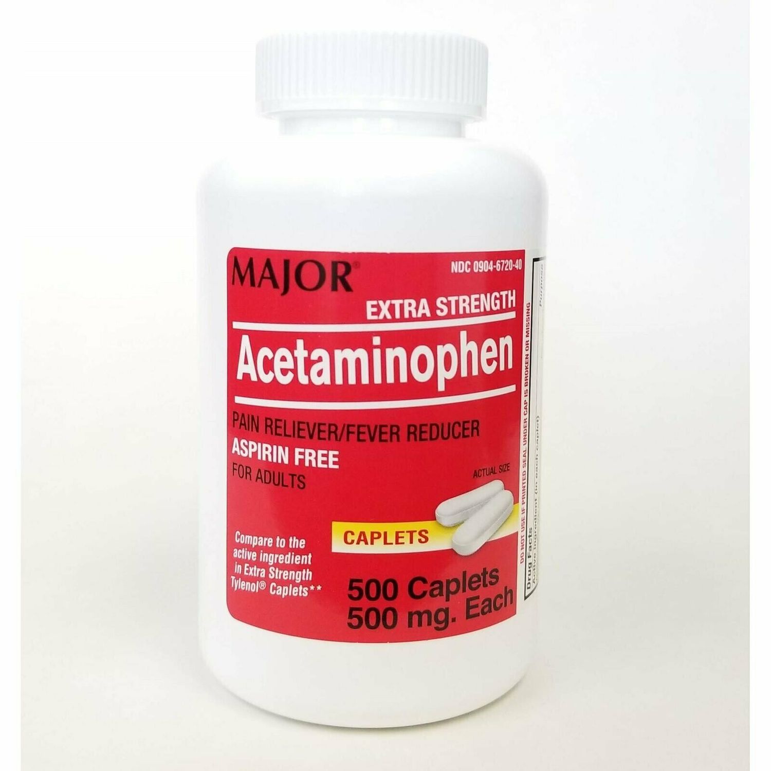 Major - Acetaminophen 500mg (generic Tylenol Extra Strength) - 500 Caplets