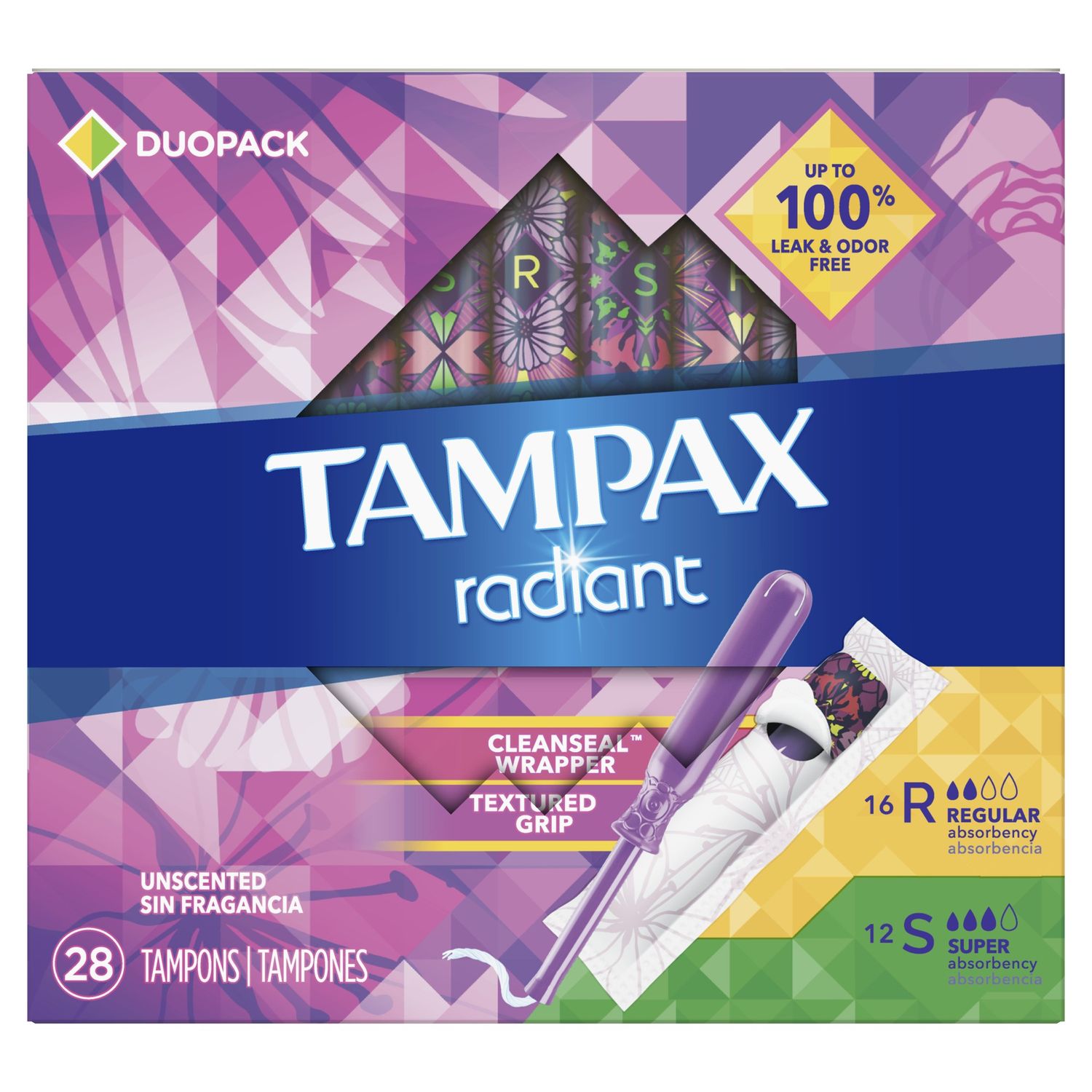 Tampax Tampons Duo Pack, Regular/Super Absorbency, Unscented Regular/Super Absorbency - 28.0 Ea