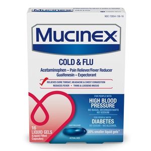 Mucinex HBP Cold & Flu Liquid Gels, for People with High Blood Pressure or Diabetes, 16 Ct | CVS