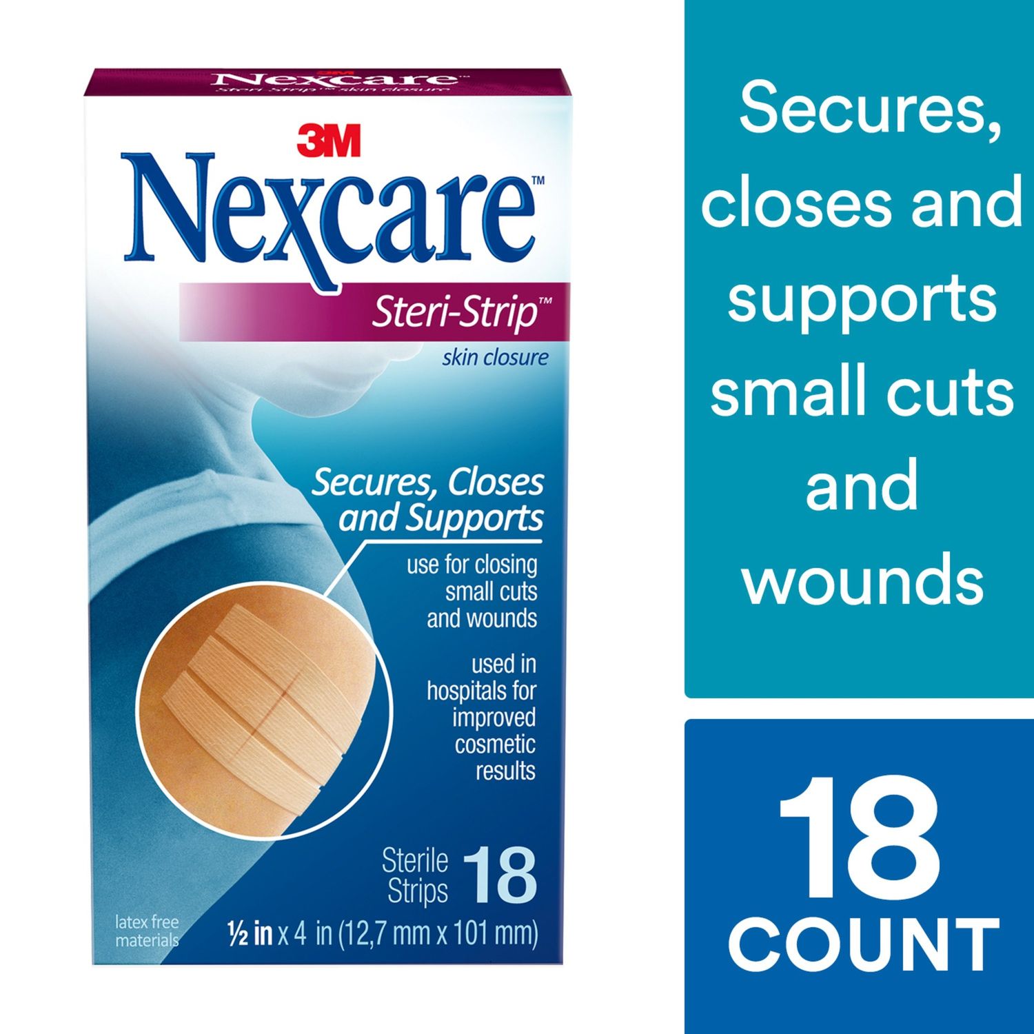 Nexcare Steri-Strip Skin Closure  Hypoallergenic Bandages  1/2  X 4   18 Count