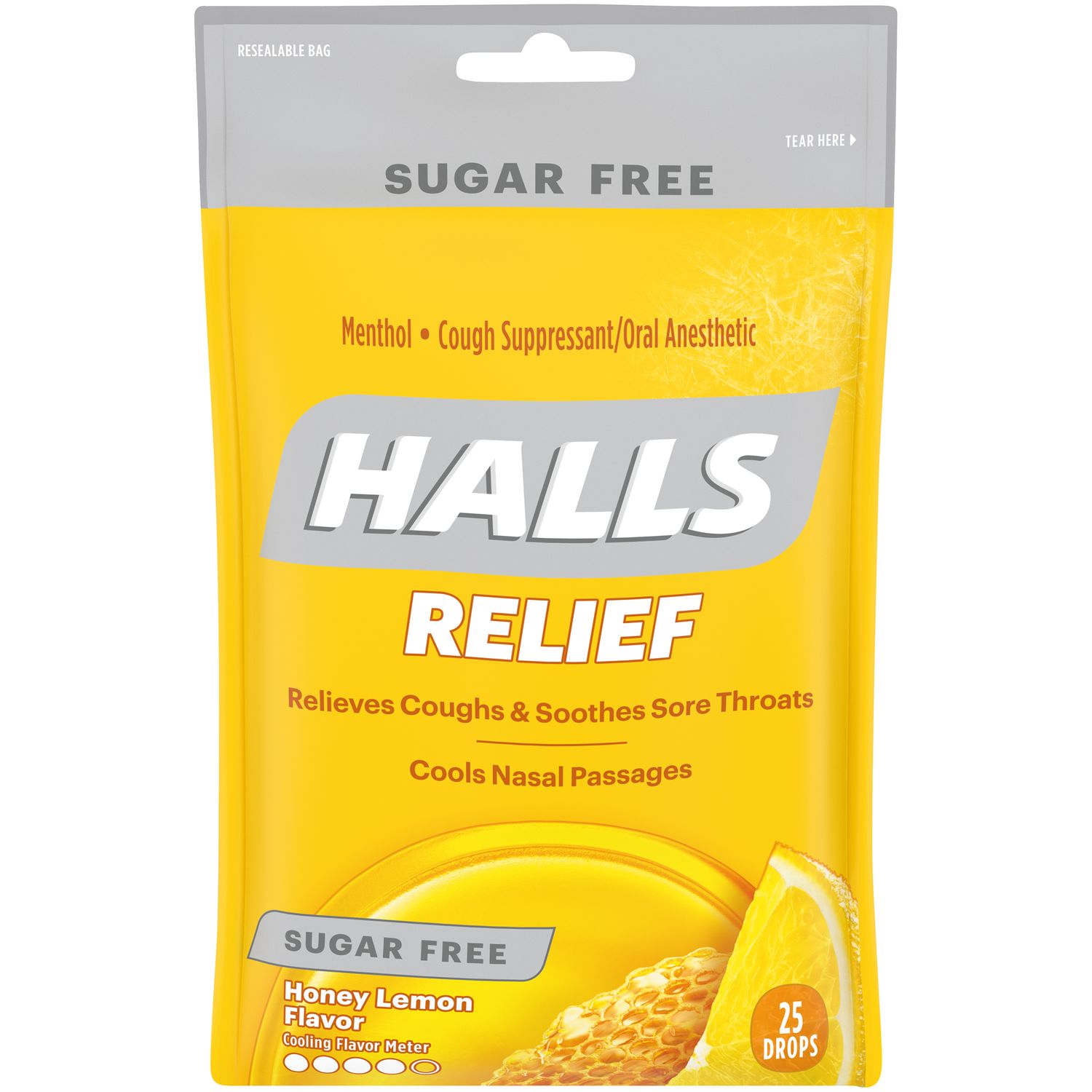 HALLS SUGAR FREE BAG HONEY LEMON 25CT