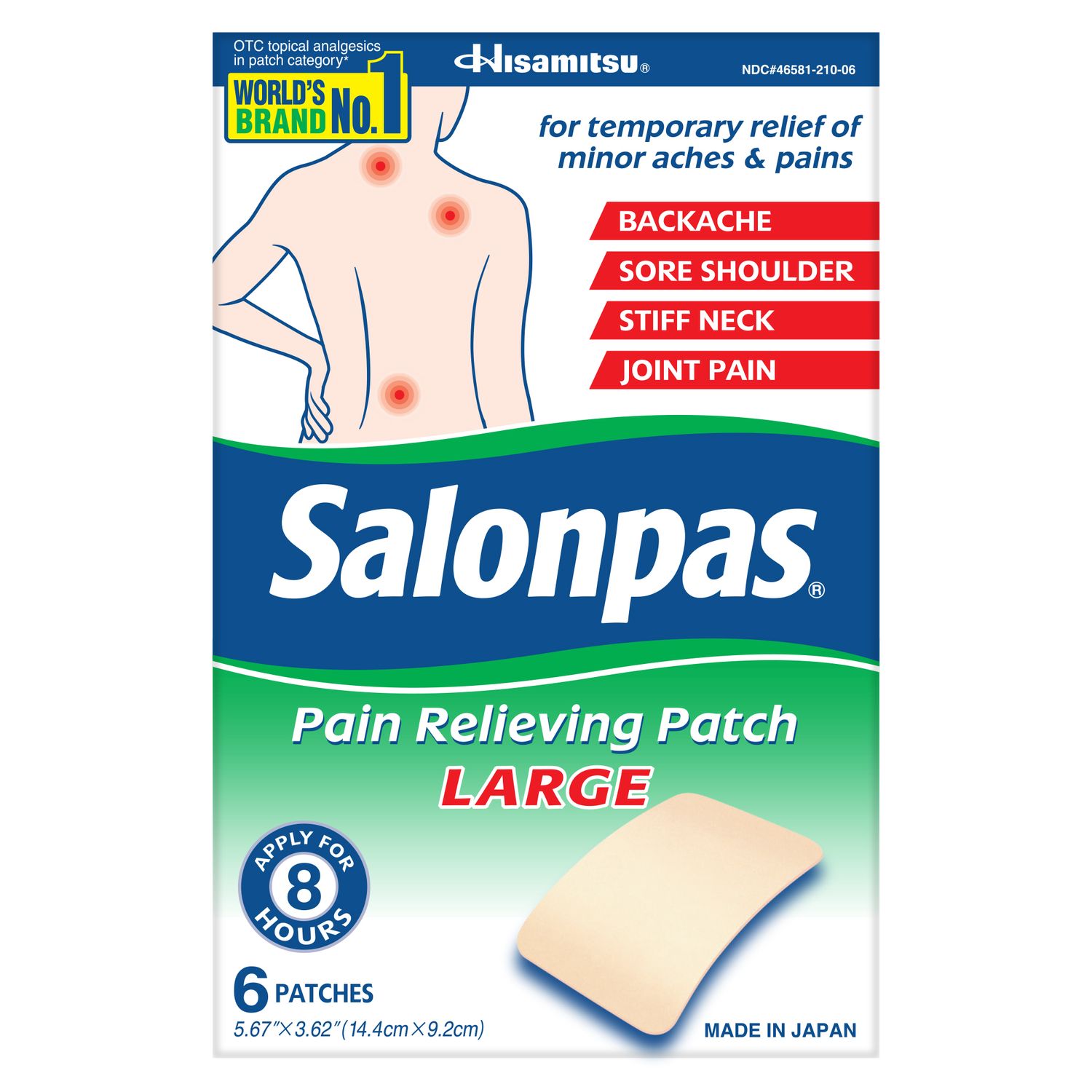 SALONPAS PAIN RELIEVING PATCH LARGE 6CT