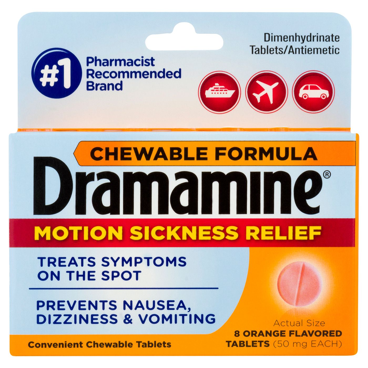 DRAMAMINE CHEW TAB ORANGE 8CT
