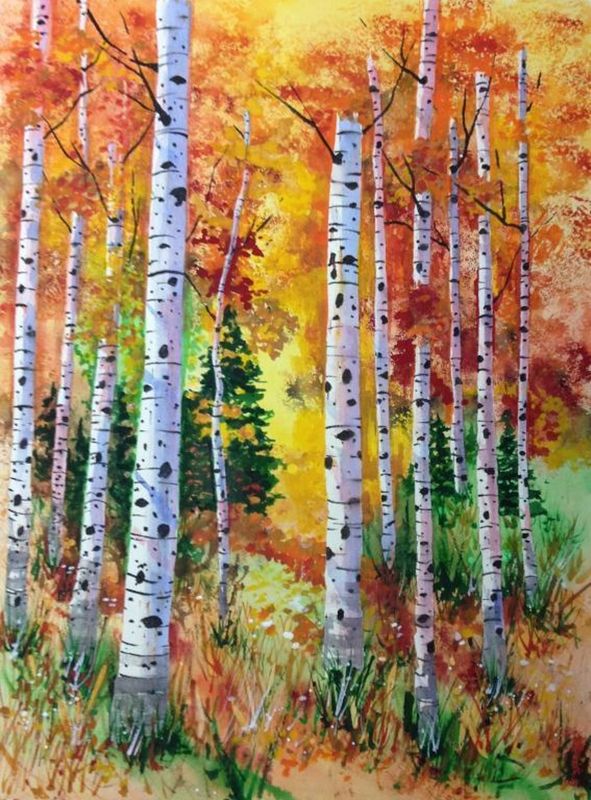Fall Trees Painting Evening