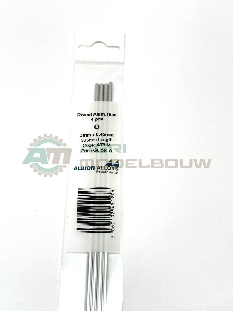 4x aluminium buis Ø 3x0,45mm L305mm Albion Alloys