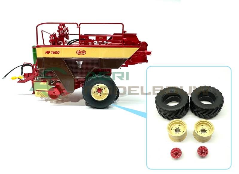 2x Trelleborg TWIN 421 600/55-26,5 Ø41,5mm + resin velgen en naven Vicon beige/rood gespoten