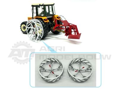 Set of Molcon cage wheels, silver painted &amp; fitted with red handles