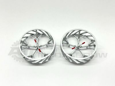 Set of Molcon cage wheels, silver painted &amp; fitted with red handles