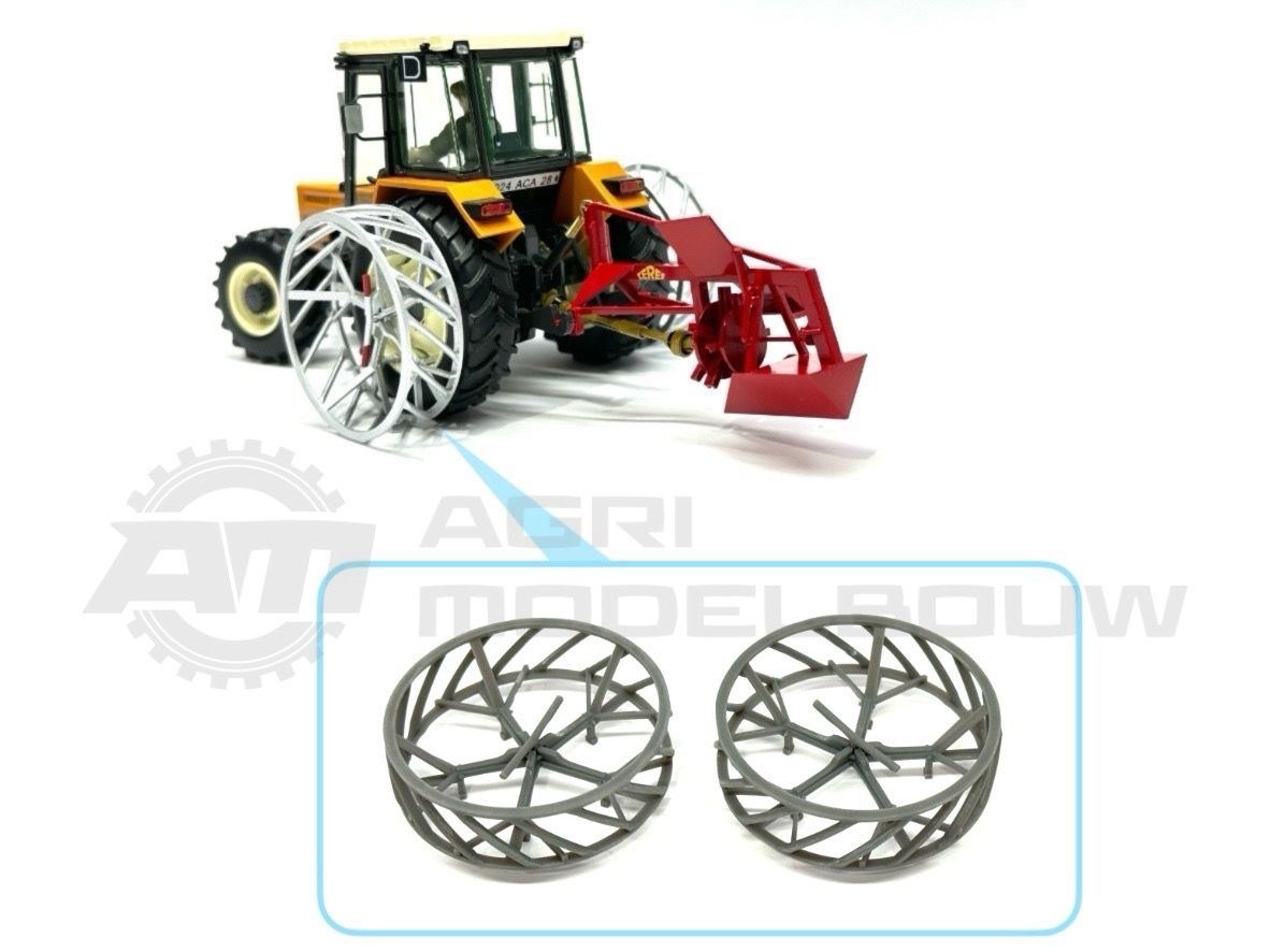 Set of Molcon cage wheels, silver painted &amp; fitted with red handles