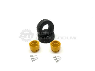 2x Mitas 540/65R28 AC65 dubbellucht banden incl velgen &amp; GS klemmen/spanners Volvo geel