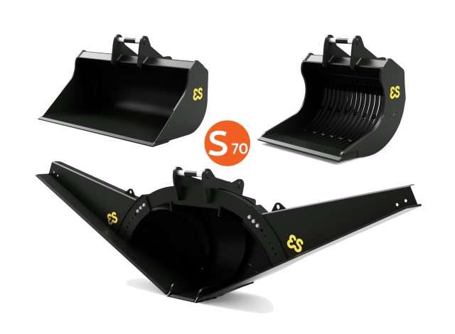 Eurosteel excavator attachment set (licensed)S70 connection (fits only on the volvo EC220E) Excavator bucket. Skeleton bucket. Adjustable Trapezoidal bucket