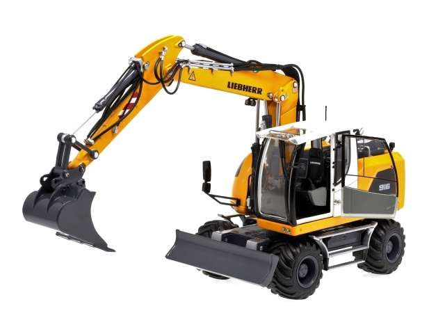 Liebherr A916 mobiele graafmachine met Nokian banden. Met afneembare standaard Liebherr bak. De bak is met schroeven bevestigd.