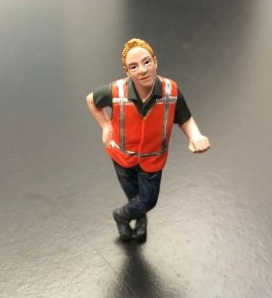 Sebastiaan Leaning.Orange safety jacket with helmet Hand painted detailed diorama figure in overall