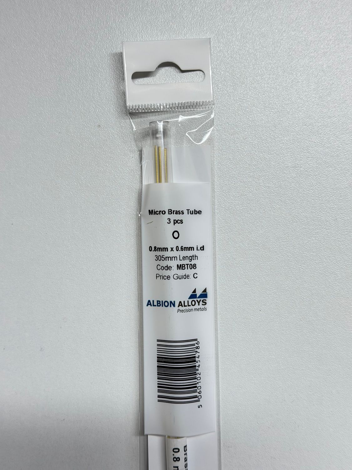 3x messing buis Ø 0,8x0,6mm L305mm Albion Alloys