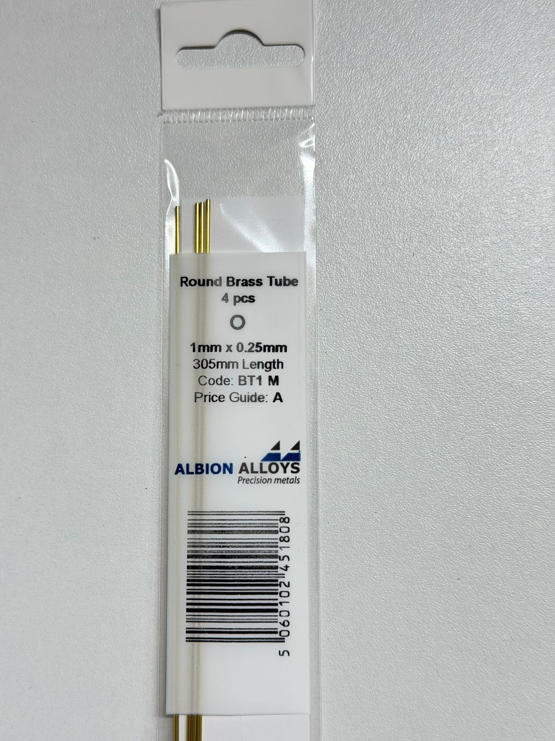 4x messing buis Ø 1,0x0,30mm L305mm Albion Alloys