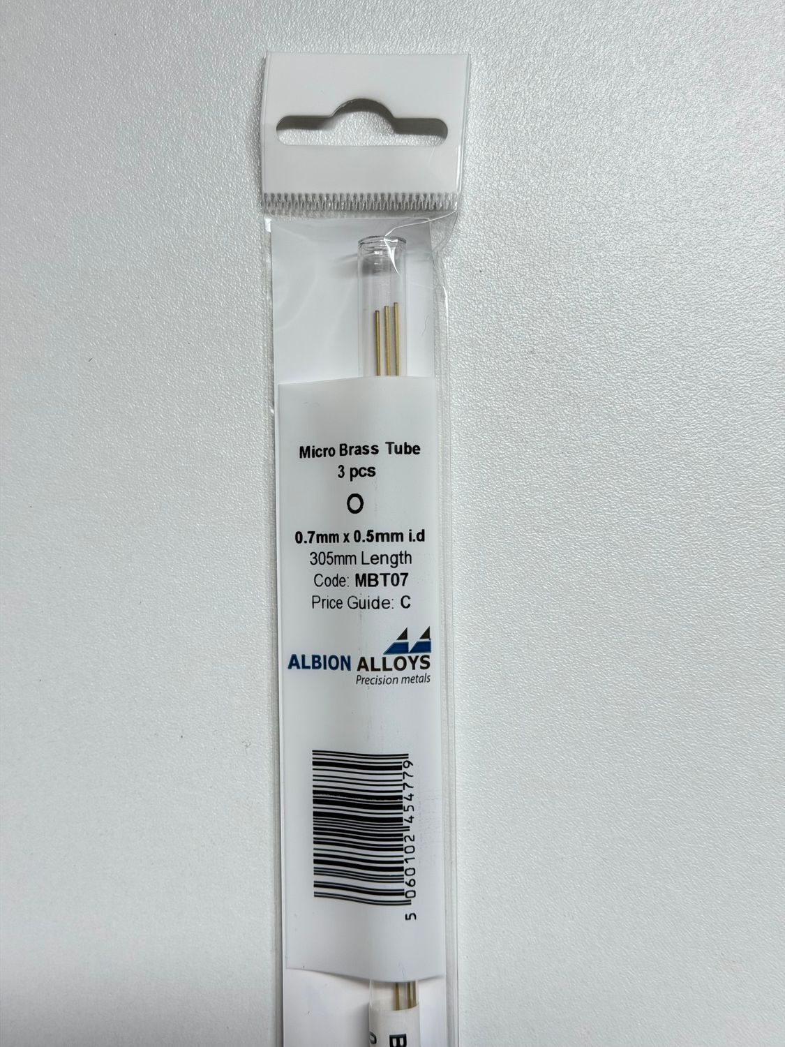 3x messing buis Ø 0,7x0,5mm L305mm Albion Alloys