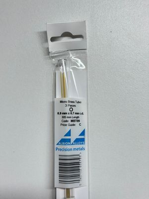 3x messing buis Ø 0,9x0,7mm L305mm Albion Alloys