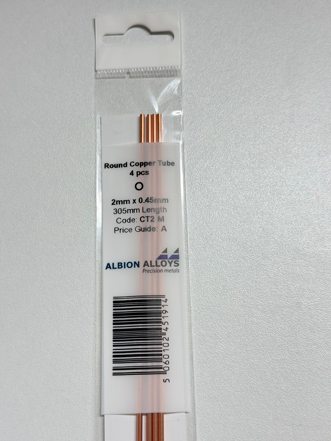 4x koper buis Ø 2,0x0,45mm L305mm Albion Alloys