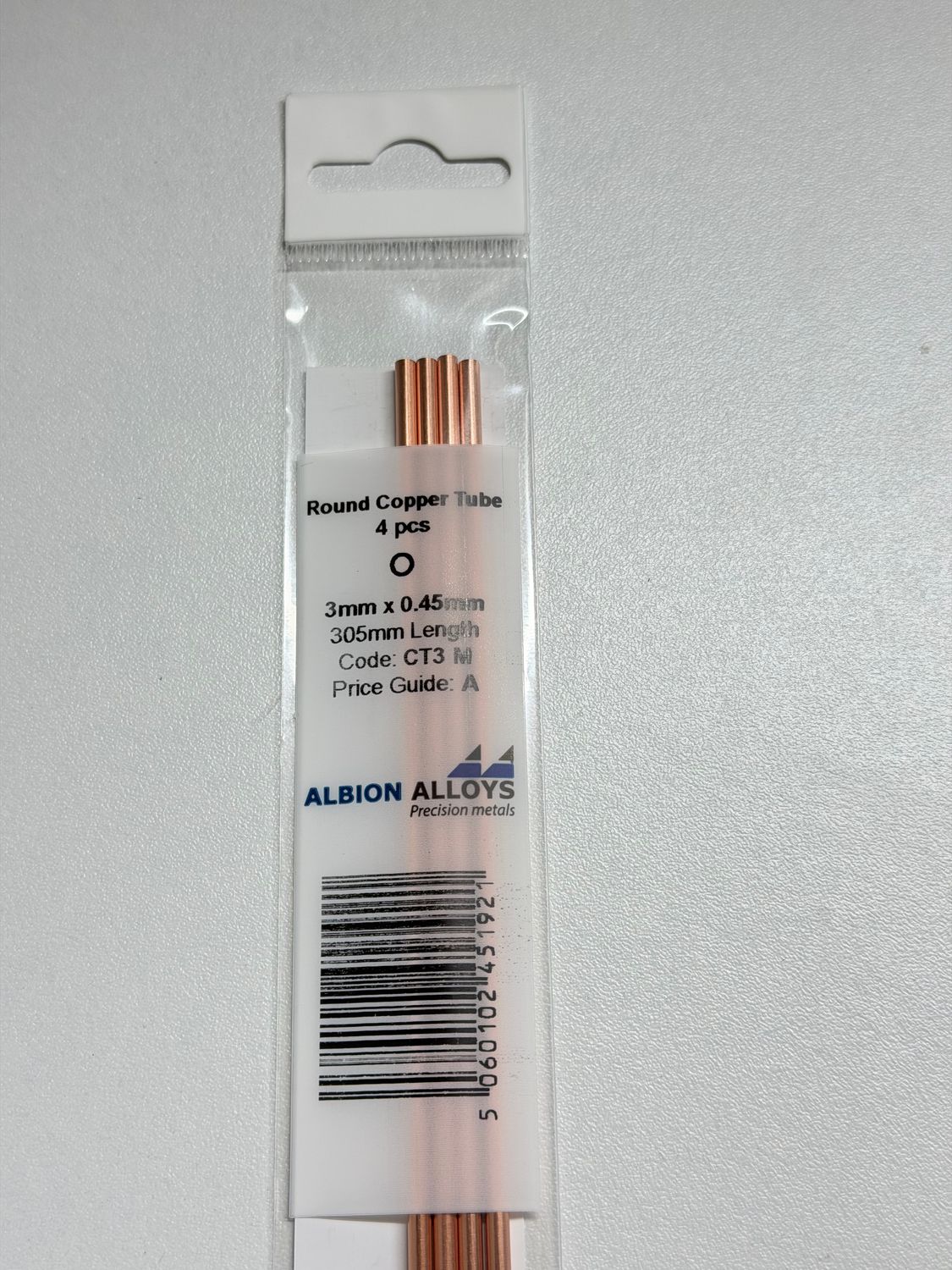 4x koper buis Ø 3,0x0,45mm L305mm Albion Alloys