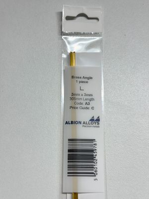 1x messing L profiel 3x3mm L305mm Albion Alloys