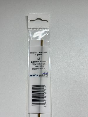 1x messing U profiel 2,5x2,5x2,5mm L305mm Albion Alloys