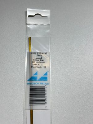 1x Messing C profiel 1x3,0x1mm L305mm Albion Alloys