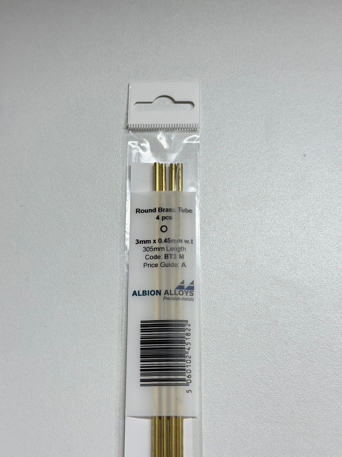 4x messing buis Ø 3,0x0,45mm L305mm Albion Alloys