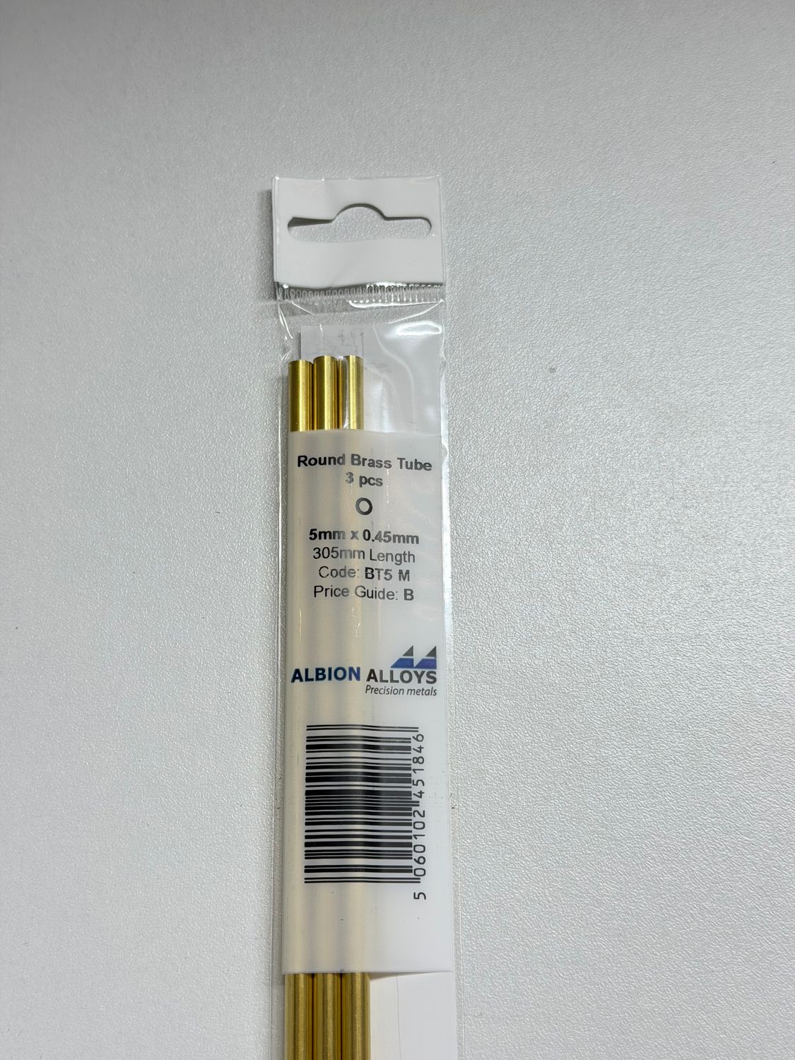 3x messing buis Ø 5,0x0,45mm L305mm Albion Alloys