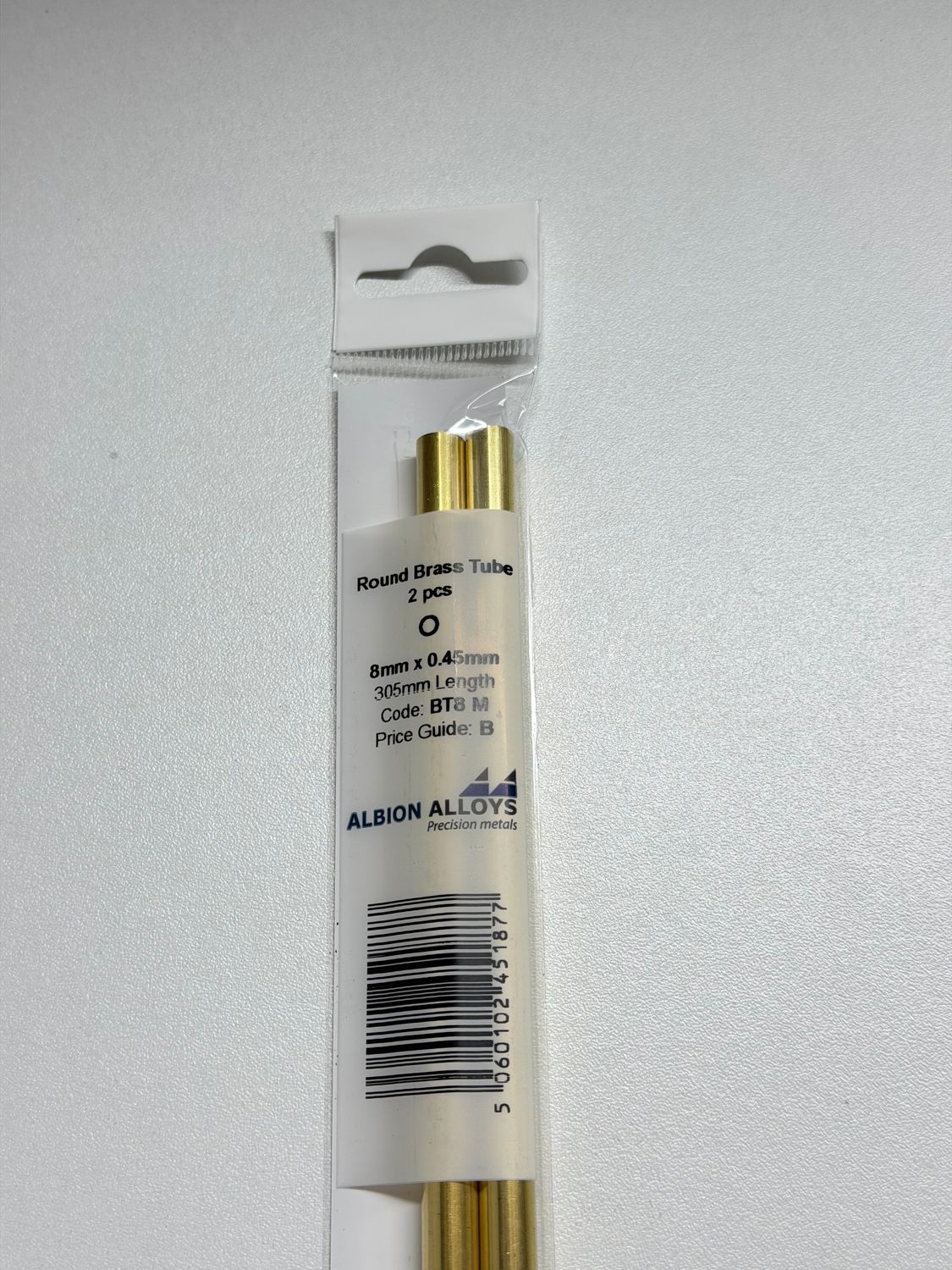2x messing buis Ø 8,0x0,45mm L305mm Albion Alloys