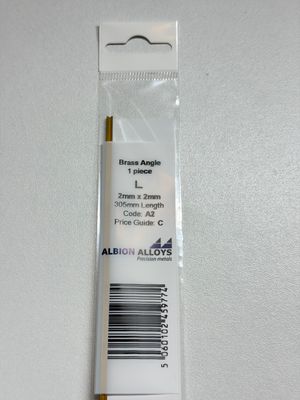1x messing L profiel 2x2mm L305mm Albion Alloys