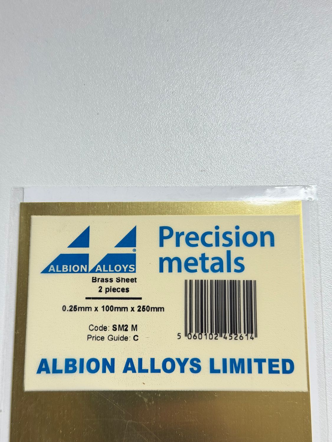 2x Messing plaat 0,25x100x250mm Albion Alloys