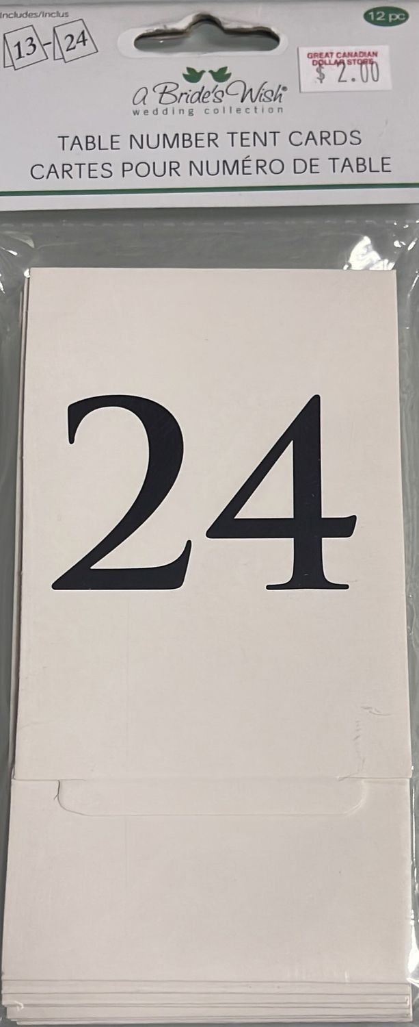 #13-24 Table Number Tent Cards 12pk 