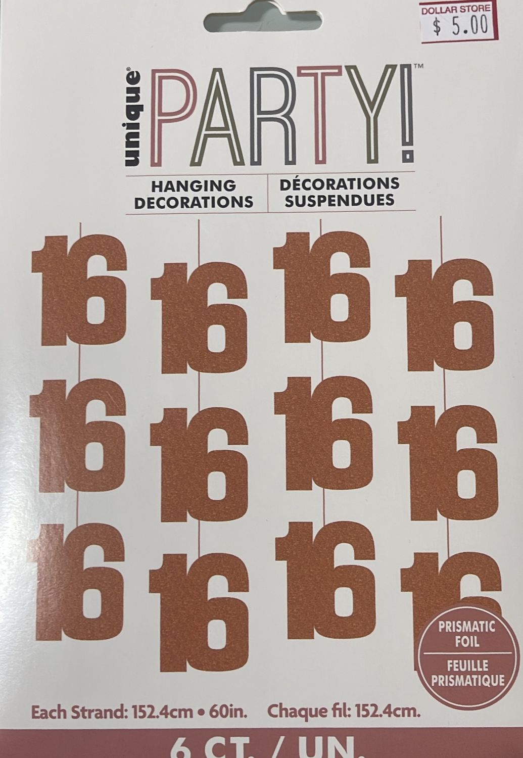 Unqiue: 6pc Rose Gold 16th Birthday Hanging Decorations 