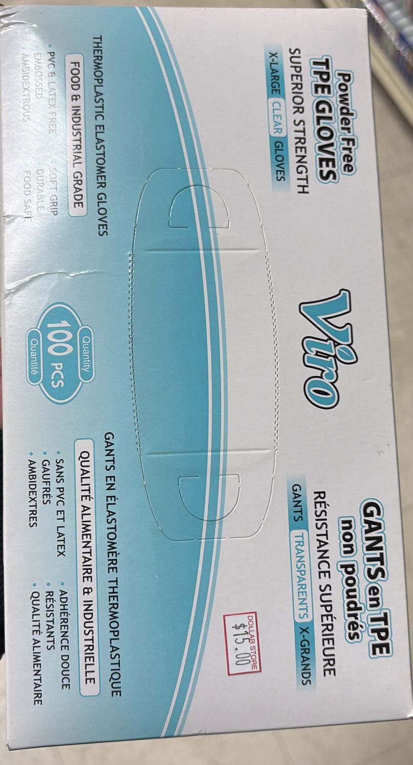 100pk TPE Powder Free Clear Gloves - Size Xtra-Large