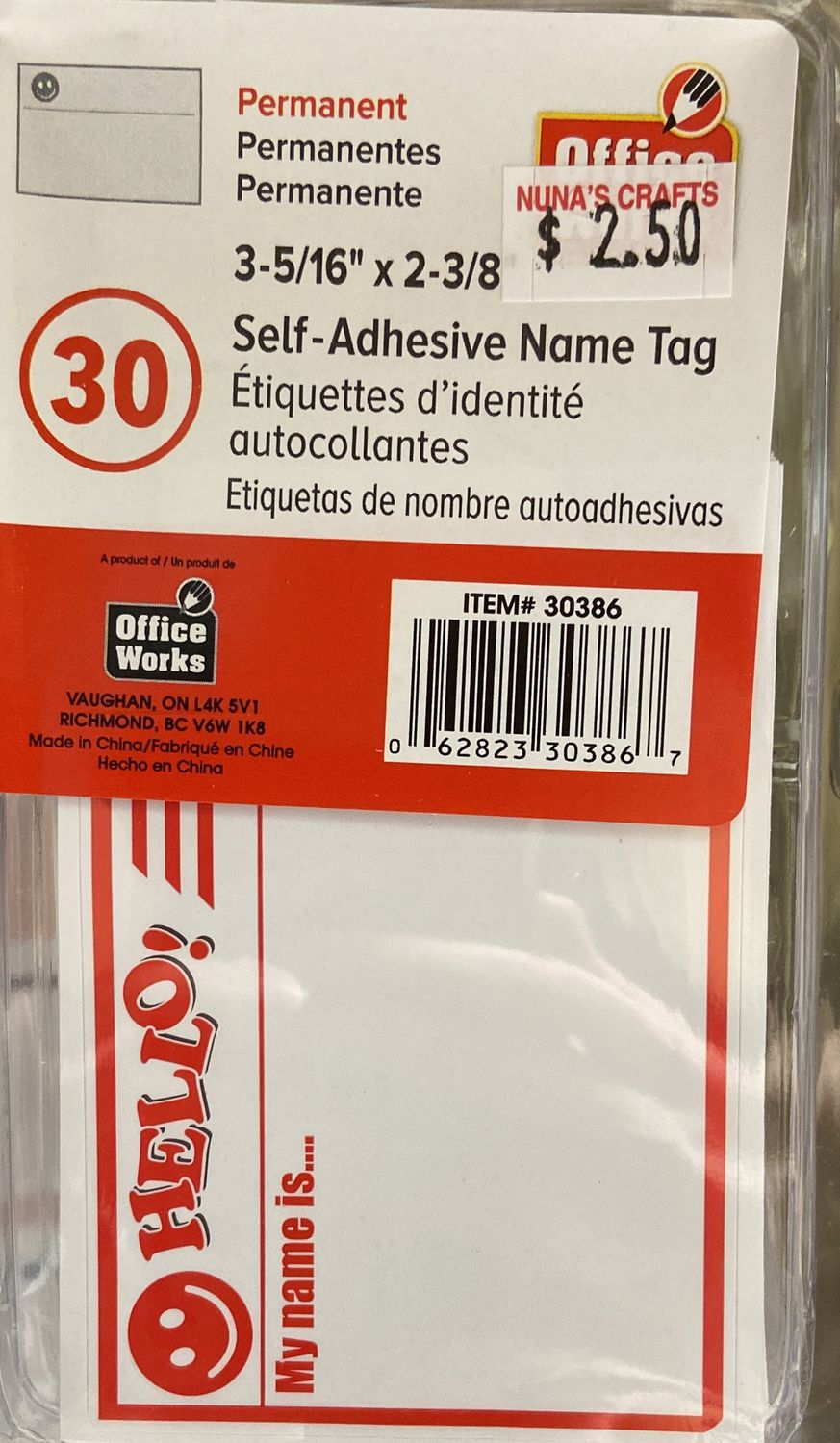 30 Pack Self-Adhesive Name Tag