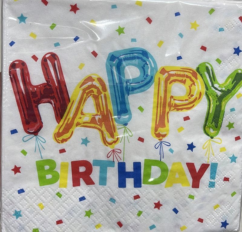 Unique: 16pk Large Whote with Rainbow &quot;Happy Birthday&quot; Napkins