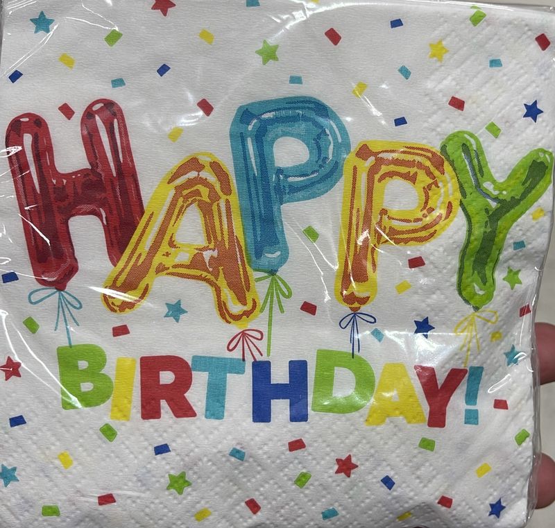 Unique: 16pk Small White with Rainbow &quot;Happy Birthday&quot; Napkins
