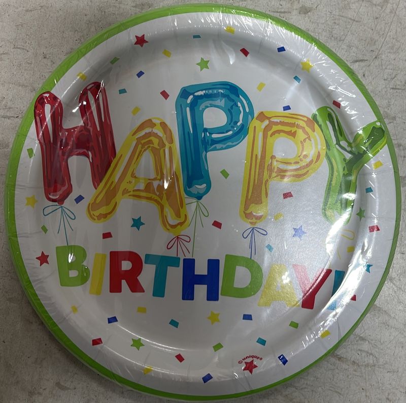 Unique: 8pk Small Green with Rainbow &quot;Happy Birthday&quot; Paper Plates