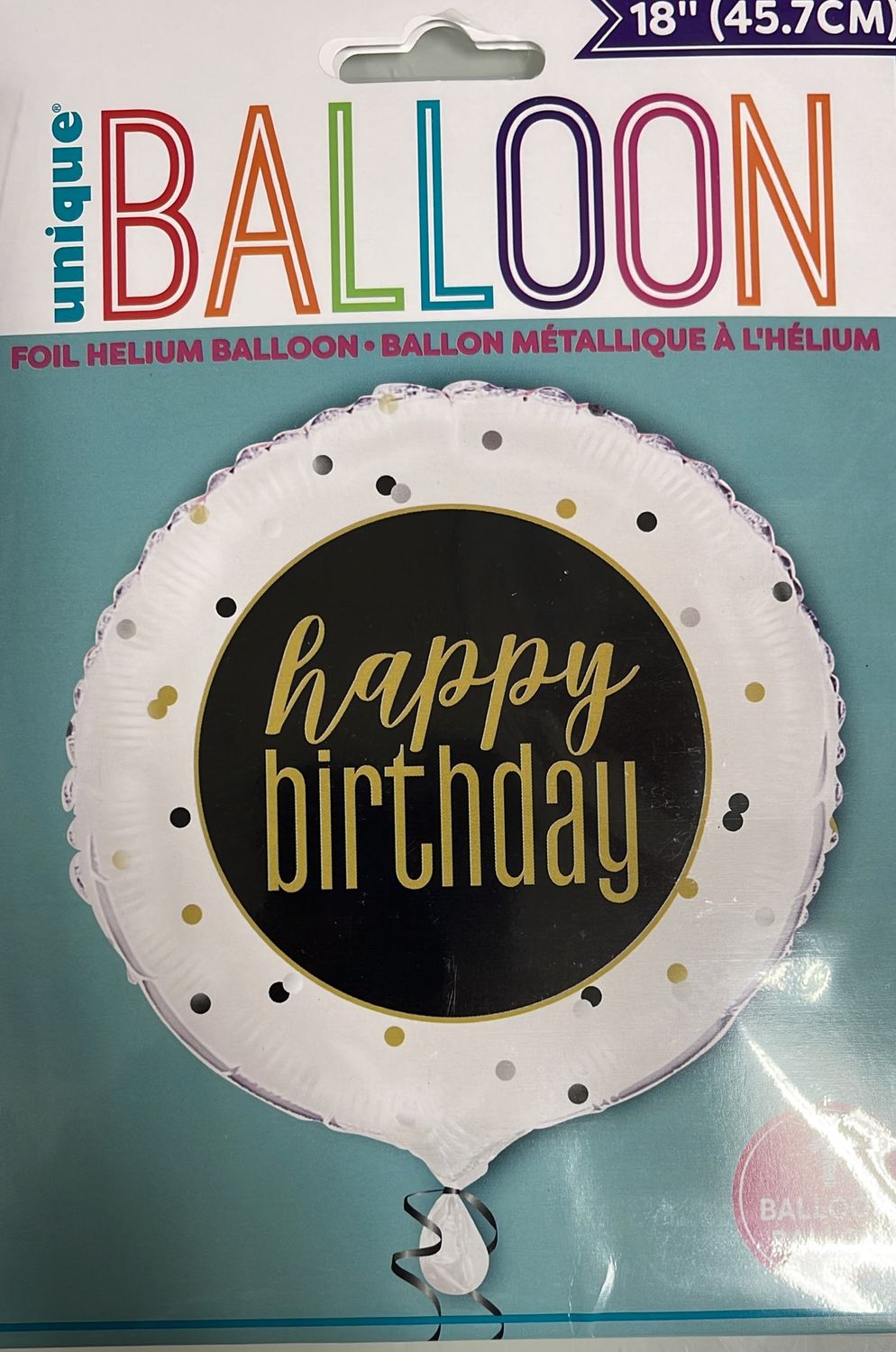 Unique: 18&quot; Black/Ehite &quot;Happy Birthday&quot; Foil Balloon