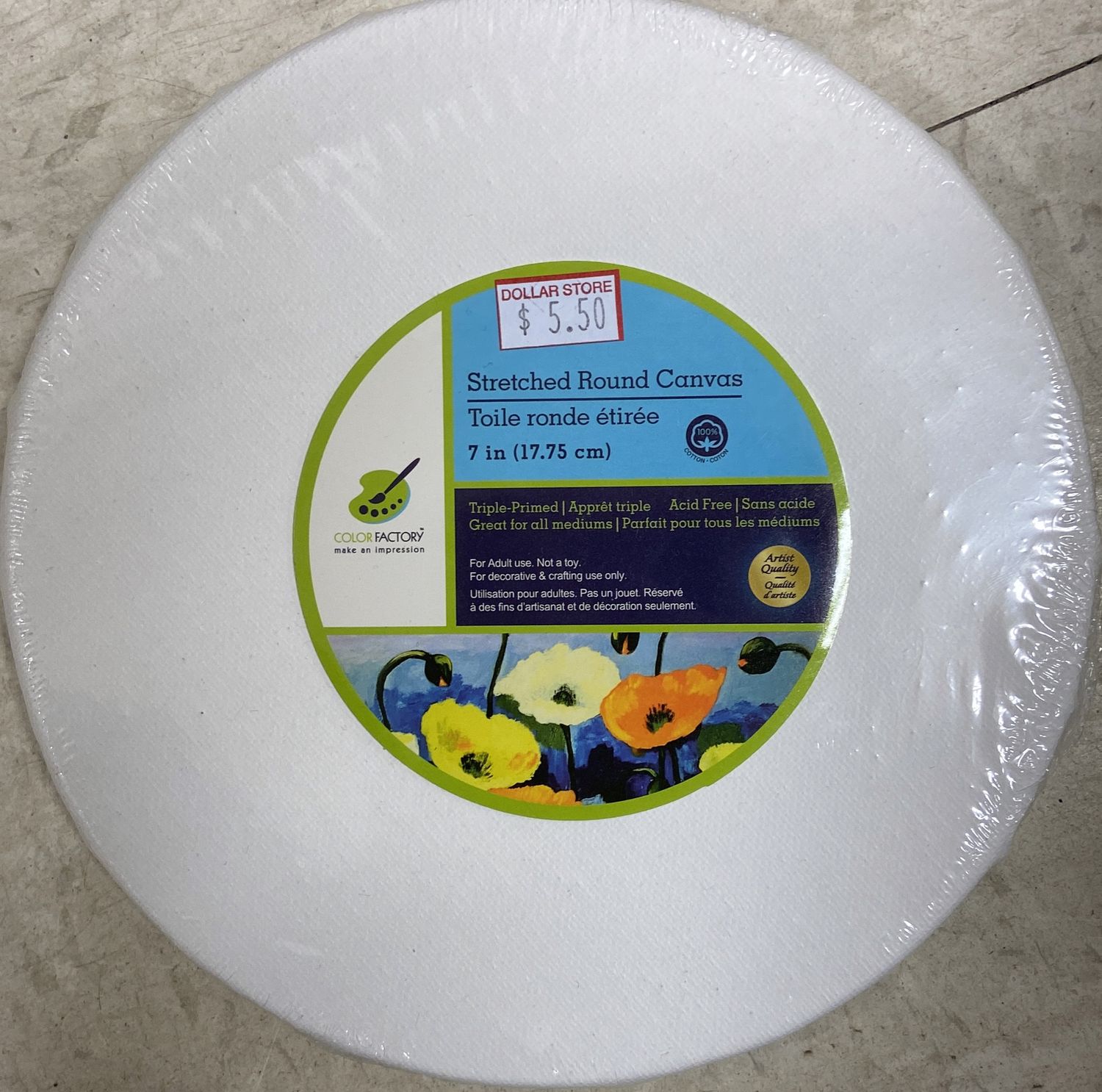 7&quot; Stretched Round Canvas