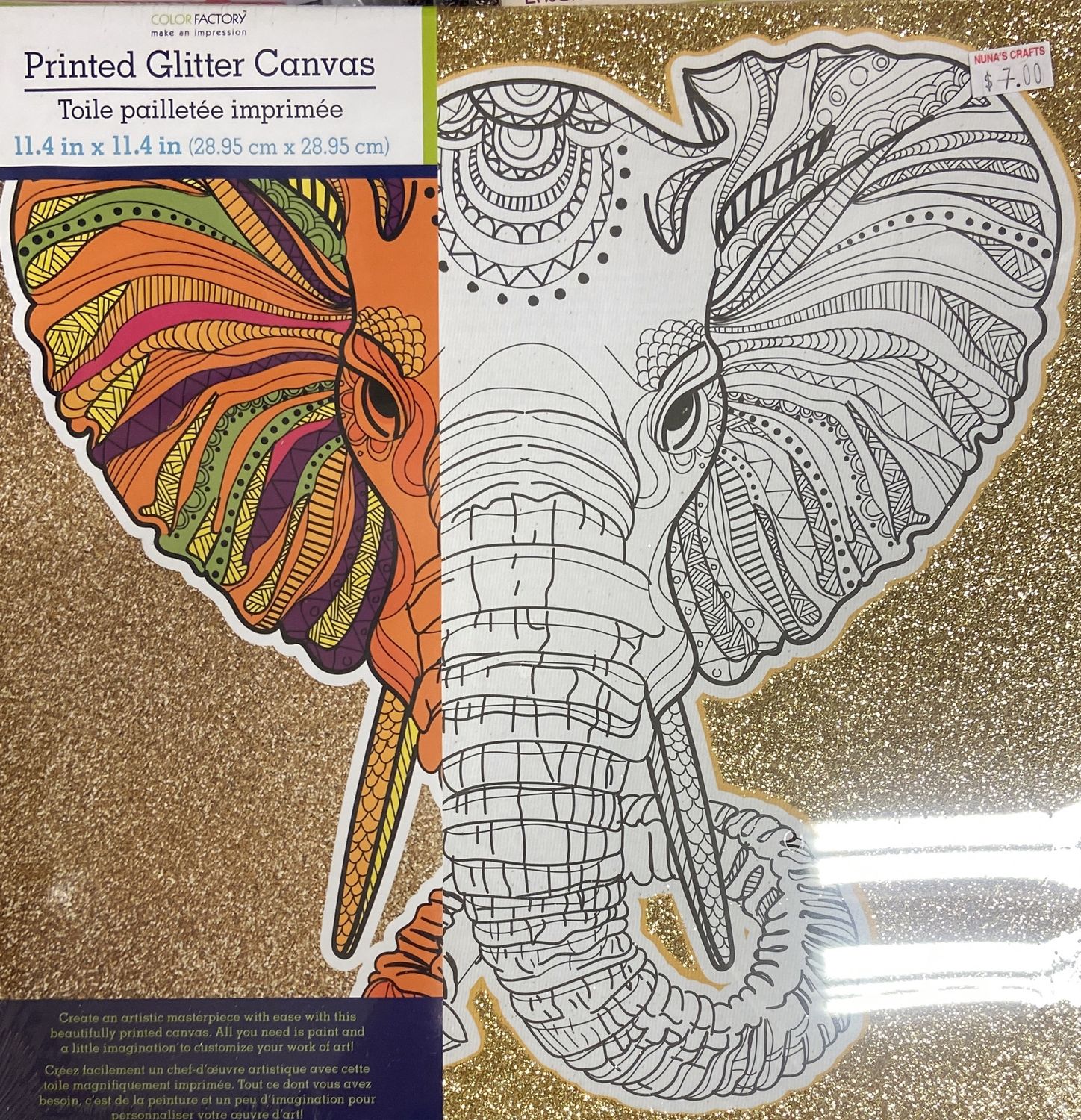 MultiCraft: 11.4&quot; x 11.4&quot; Printed Glitter Canvas - Elephant