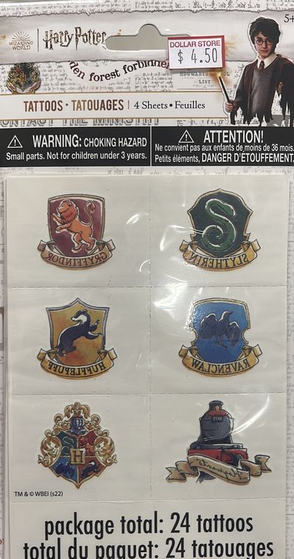 Unique: 4 Sheets Harry Potter Themed Temporary T attoos