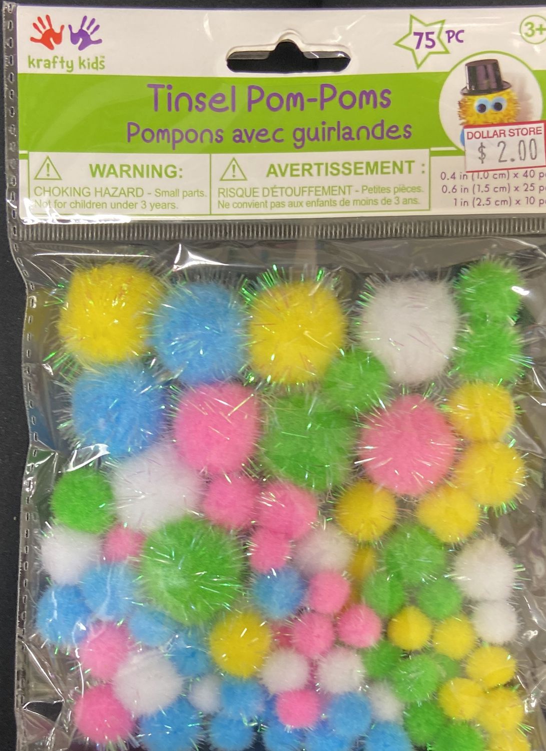 MultiCraft: Multi-Pack Glittery Asst. Size Pastel Pom-Poms