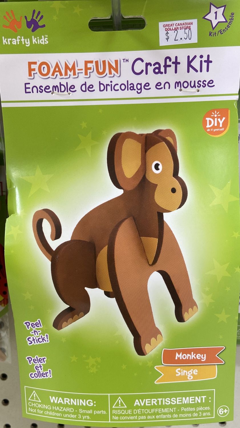 Krafty Kids: Monkey Peel-n-Stick Foam-Fun Craft Kit