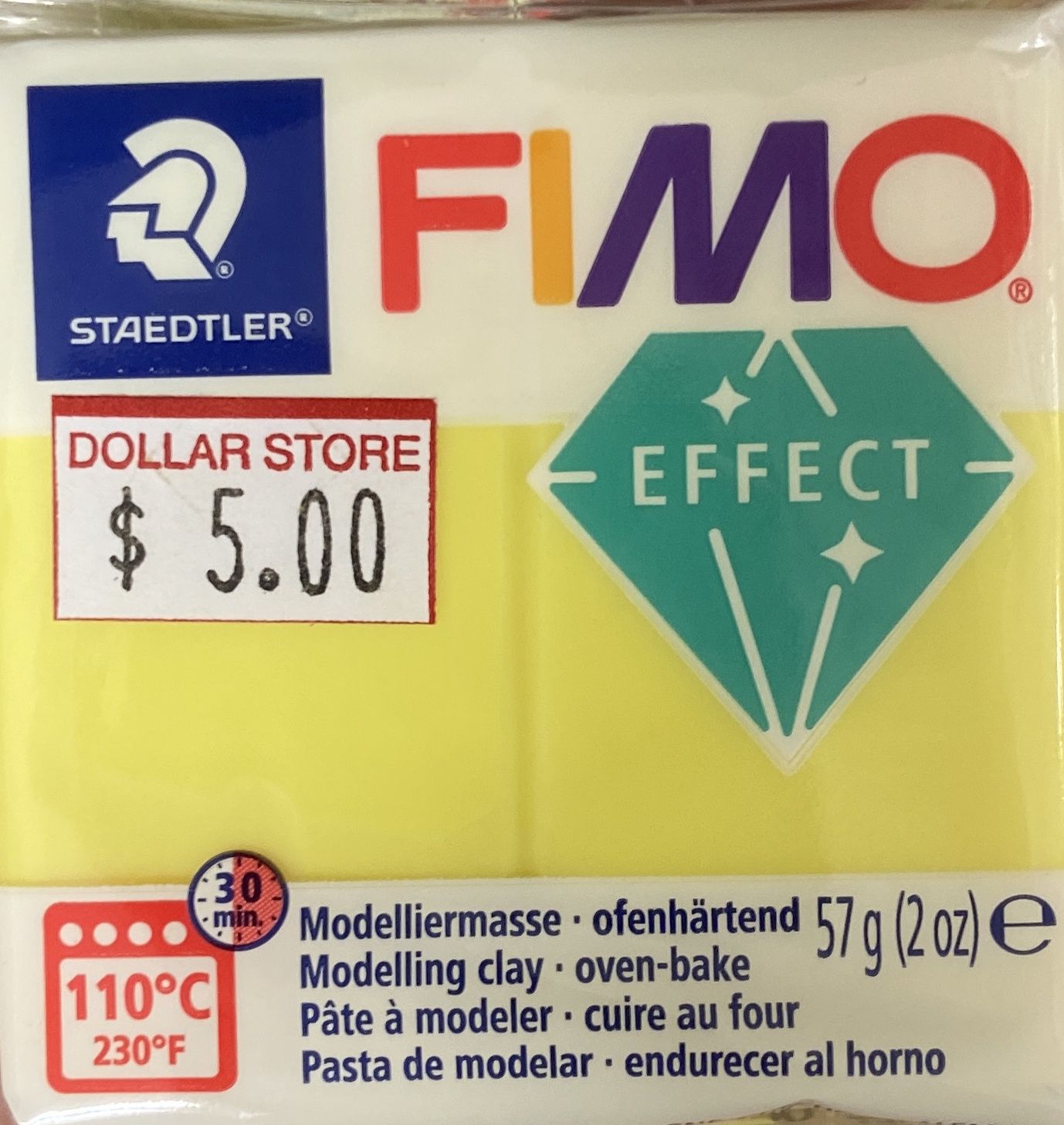FIMO Effect: Translucent Yellow #104 Modelling Clay